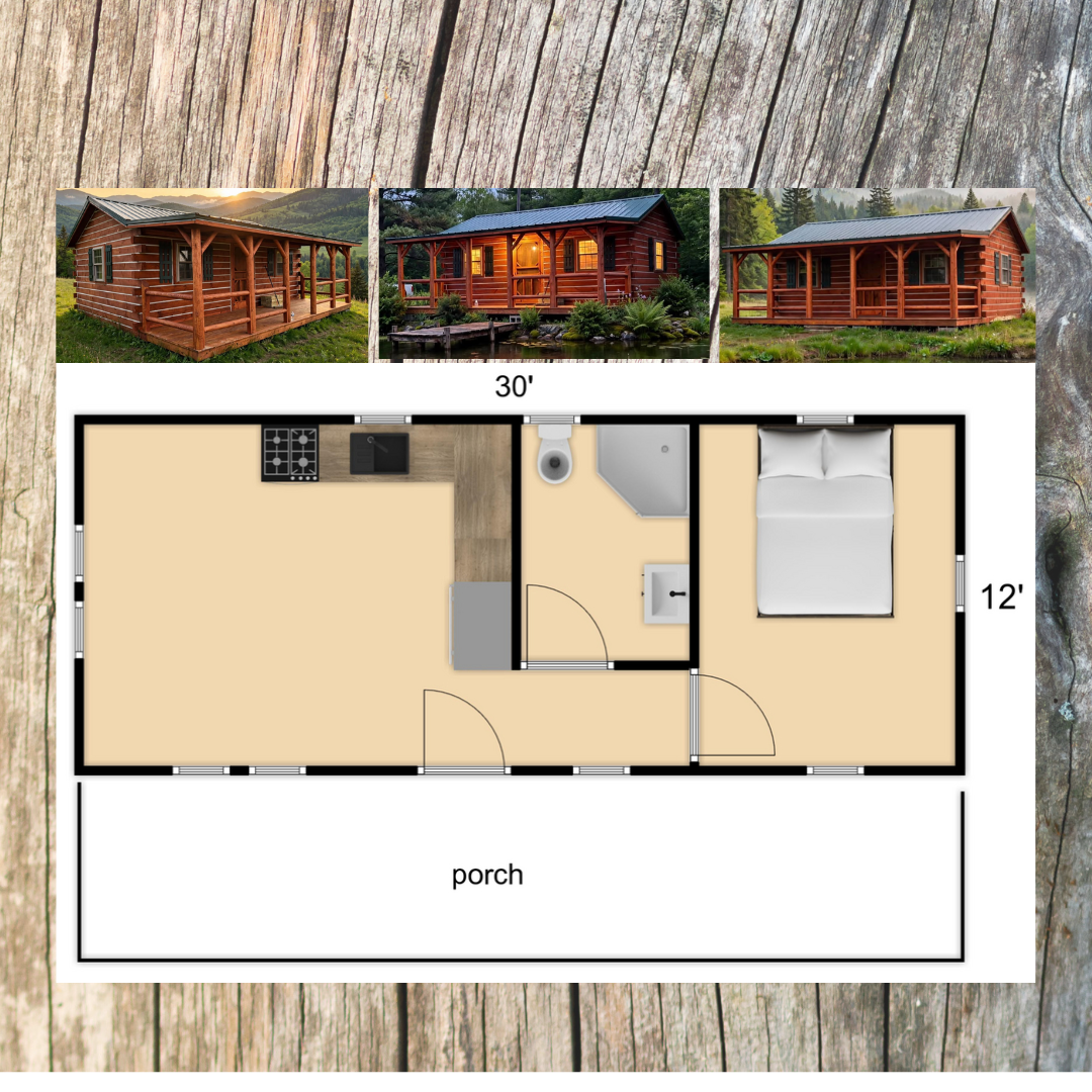 The Ridgeline cabin floor plan with side porch